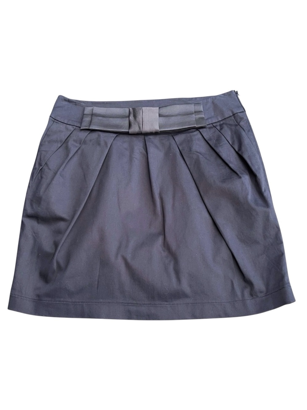 Nuee Mono (Hong Kong) Navy Black Bow Cotton Pleated Mini Skirt (M)